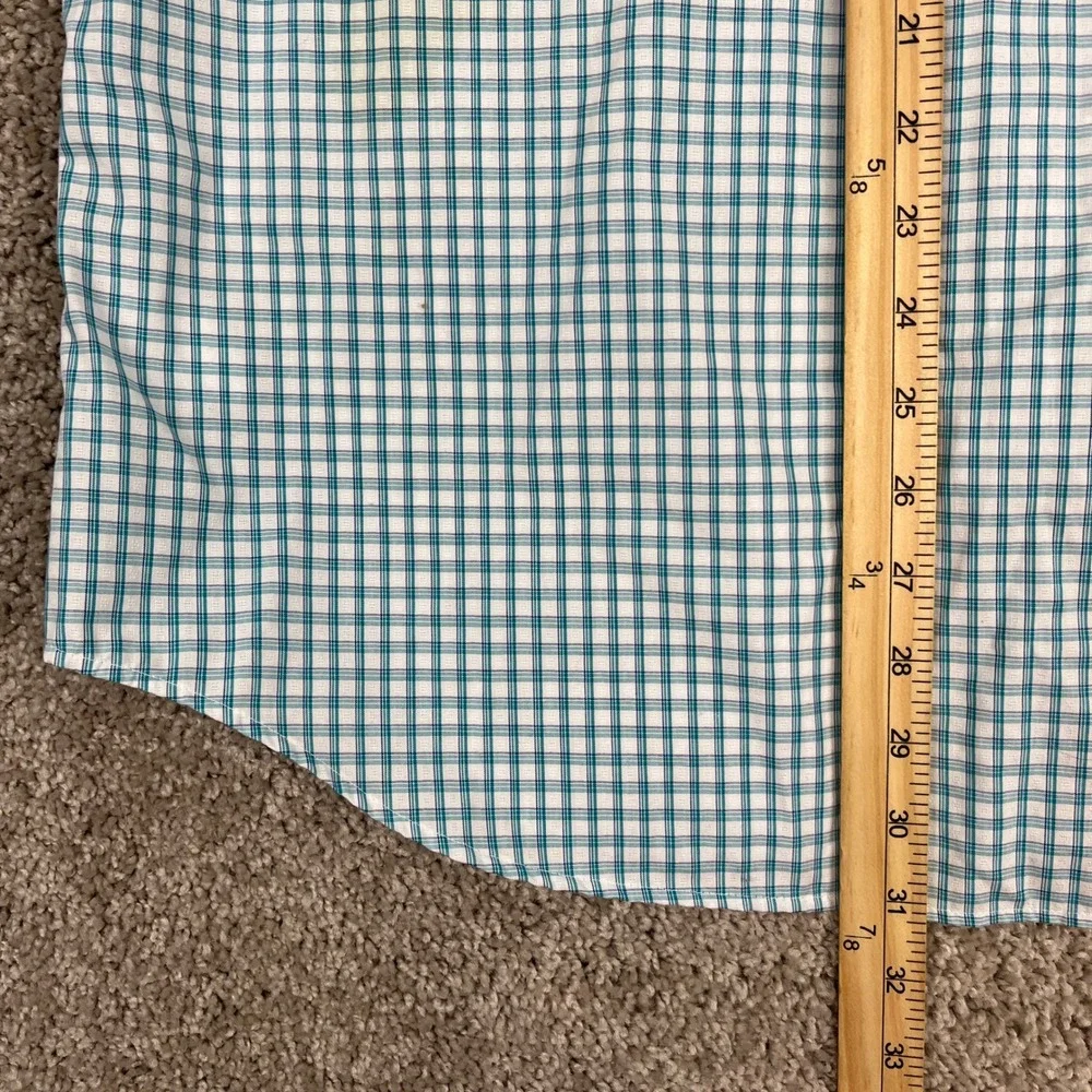 Banana Republic Button Down Shirt Mens Large Teal White‎ Gingham Check Slim Fit